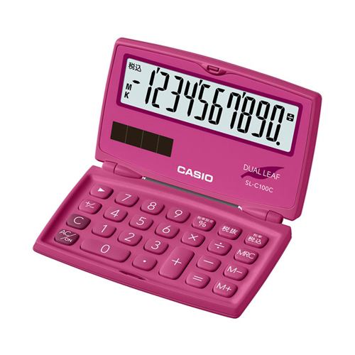 カシオ SL-C100C-RD-N カラフル電卓（10桁） ビビッドピンク