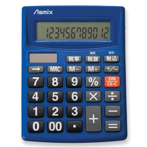 アスカ C1234B 傾斜型液晶 12桁表示 ビジネス電卓 ブルー