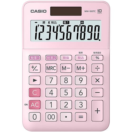 カシオ　MW-100TC-PK-N　W税率電卓　10桁　ピンク