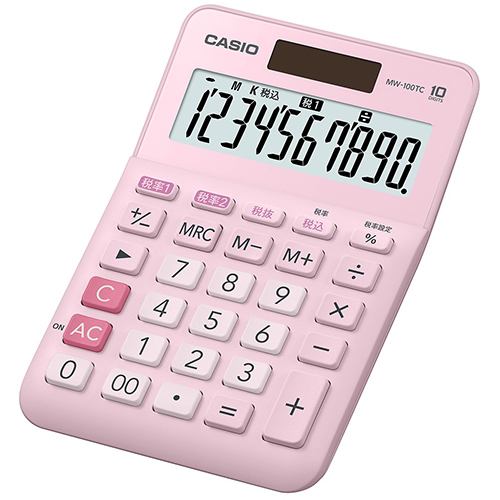 カシオ　MW-100TC-PK-N　W税率電卓　10桁　ピンク