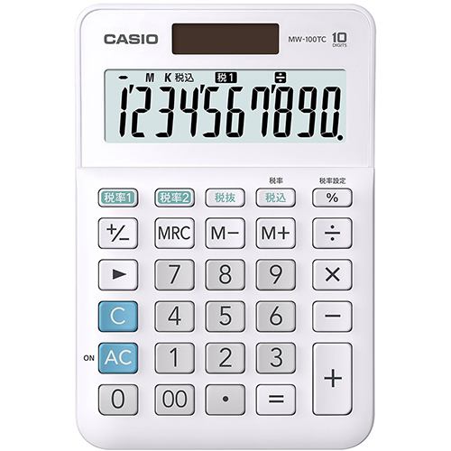 カシオ MW-100TCWE-N W税率電卓 10桁 ホワイト