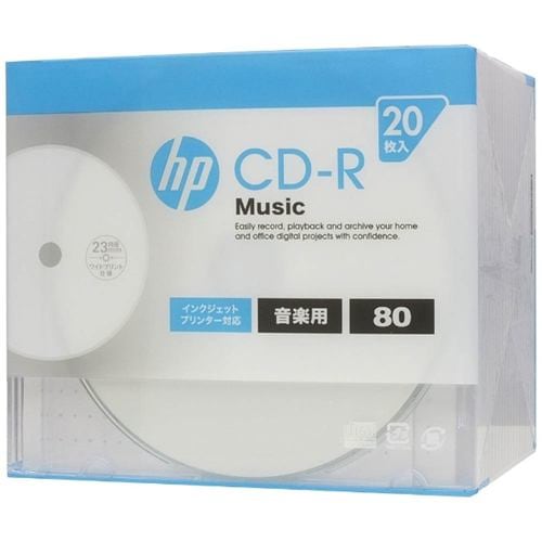 ヒューレットパッカード CDRA80CHPW20A 音楽用CD-R インクジェットプリンター対応ホワイトワイドレーベル 1-32倍速 20枚