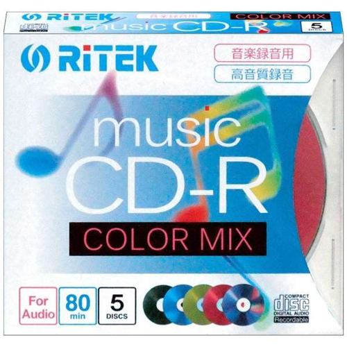 RiTEK CD-RMU80.5PMIXC 音楽用CD-R 80分／5枚 5色カラーミックス