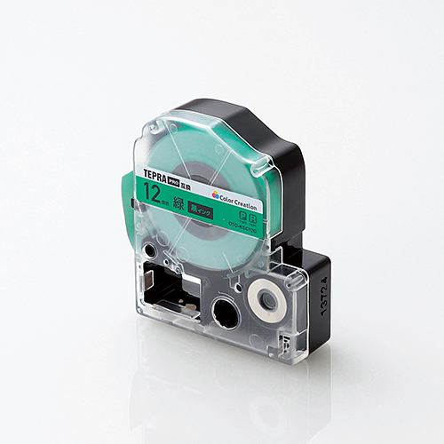 カラークリエーション CTC-KSC12G キングジム「テプラ」PROシリーズ用テープカートリッジ(緑テープ／黒文字／12mm)