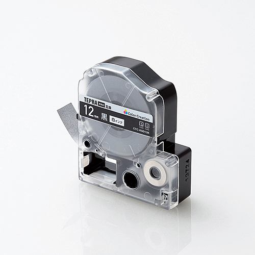 カラークリエーション CTC-KSD12K キングジム「テプラ」PROシリーズ用テープカートリッジ(黒テープ／白文字／12mm)