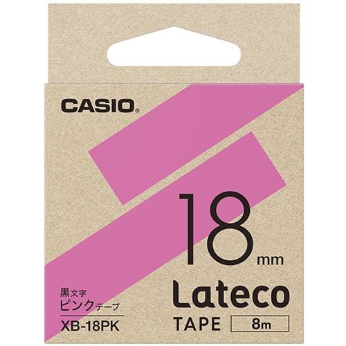 カシオ XB-18PK Latecoテープ 8m巻 18mm ピンク 黒文字
