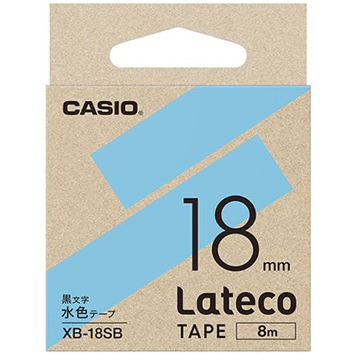 カシオ XB-18SB Latecoテープ 8m巻 18mm 水色 黒文字