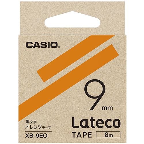 カシオ XB-9EO Latecoテープ 8m巻 9mm オレンジ 黒文字