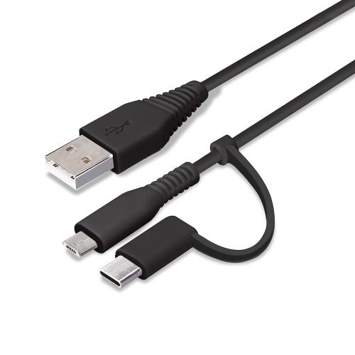 PGA PG-CMC01M03BK 変換コネクタ付き 2in1 USBケーブル(Type-Cµ USB) 15cm ブラック