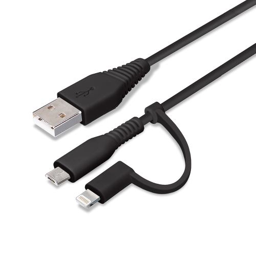 PGA PG-LMC05M03BK 変換コネクタ付き 2in1 USBケーブル(Lightning&micro USB) 50cm ブラック