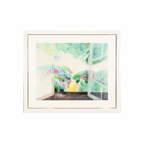 【処分大特価】【リトグラフ】大塚家具 クロード・エムレ作「青い庭園」フレーム付き