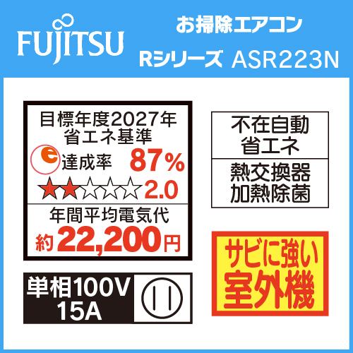 推奨品】富士通ゼネラル AS-R223N-W エアコン ノクリア Rシリーズ (6畳