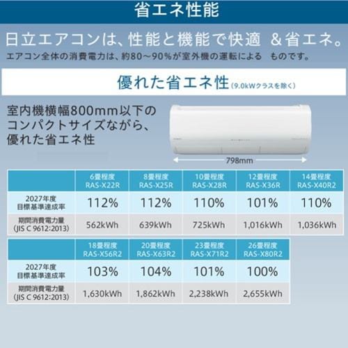 【推奨品】日立 RAS-X22R W エアコン 白くまくん Xシリーズ (6畳用) スターホワイト