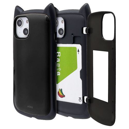 ラスタバナナ iPhone 14/iPhone13 猫耳ケース mimi カード収納付き ブラック
