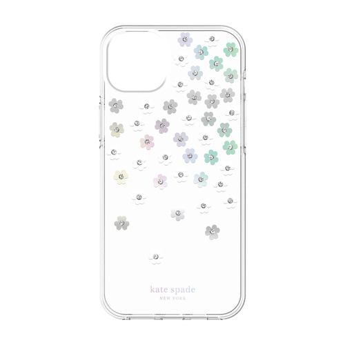 kate spade new york 2022 iPhone 14 Plus用スマートフォンケース [ Scattered Flowers Iridescent Clear White Gems ] クリア