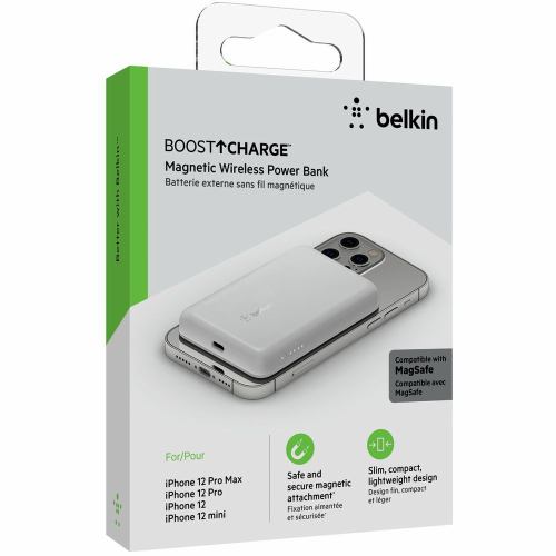 Belkin ベルキン MagSafe対応 磁気ワイヤレスモバイルバッテリー 2500mAh (ホワイト) BPD002BTWH
