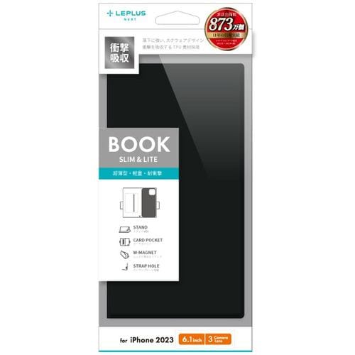 MSソリューションズ LN-IP23BSLBK iPhone 15Pro薄型・軽量PUレザー手帳ケース 「BOOK SLIM&LITE」 ブラック ブラック