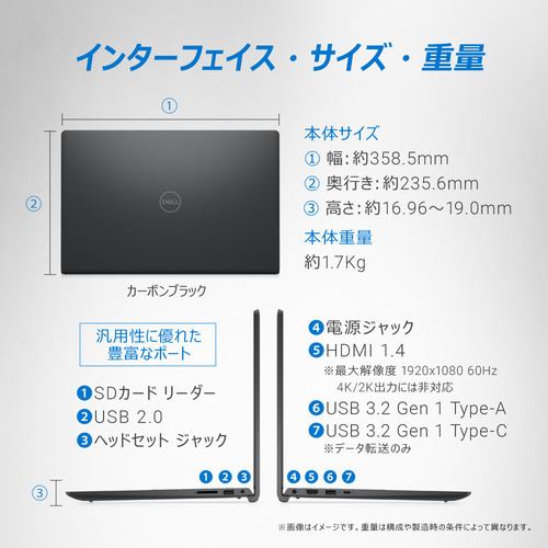 DELL Inspiron 15 3530 NI85S-DNLB [ 15.6in | FHD | Core i7-1355U | 16GB |  1TB | Win11 Home | カーボンブラック ]