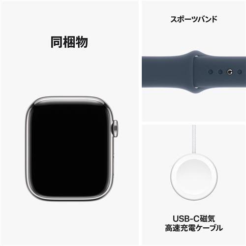 アップル(Apple) MRMN3J/A Apple Watch Series 9 GPS + Cellularモデル 45mm  シルバーステンレススチールケースとストームブルースポーツバンド S/M | ヤマダウェブコム