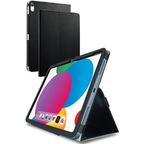 エレコム TB-A22RPLFBK iPad 第10世代 フラップケース ソフトレザー 2アングル 軽量 ブラック TBA22RPLFBK