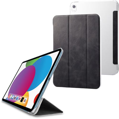 エレコム TB-A22RREWVBK 10.9インチ iPad（第10世代）用 フラップケース 背面クリア ソフトレザー 2アングル ブラック TBA22RREWVBK