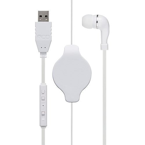 ミヨシ UHP-K01／WH 手元コントローラー付き 巻取り式 片耳イヤホン USBタイプ ホワイト UHPK01／WH