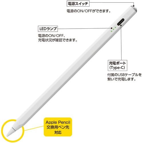 ナカバヤシ TPEN-001W iPad専用充電式タッチペン ホワイト TPEN001W