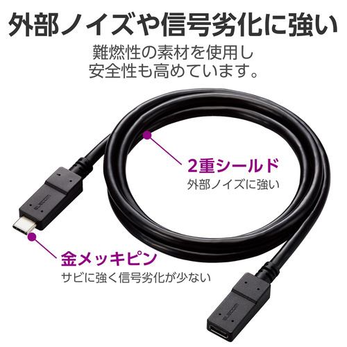 エレコム USB3-ECC10BK USB Type-C延長ケーブル(USB 5Gbps) 1.0m | ヤマダウェブコム