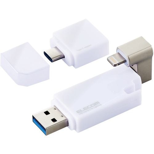 エレコム MF-LGU3B016GWH LightningUSBメモリ USB3.2(Gen1) USB3.0対応 16GB Type-C変換アダプタ付 ホワイト