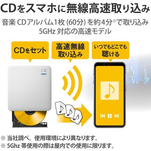 エレコム LDR-SM5WURWH スマホ用CD録音ドライブ Wi-Fi対応 5GHz 高速