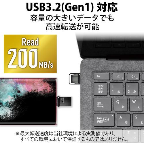 【推奨品】エレコム MF-CAU32128GBK USBメモリ USB3.2(Gen1) Type-C キャップ式 128GB ブラック