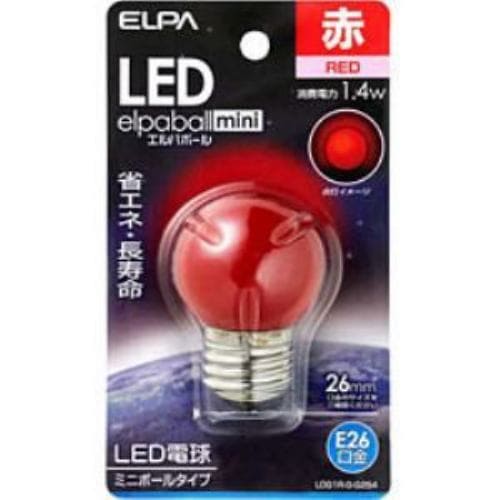 ELPA LDG1R-G-G254 LED電球 「エルパボールミニ」(ミニボール形／赤・口金E26)