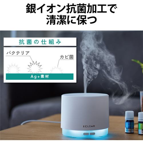 エレコム HCE-HU2103UWH 加湿器 アロマディフューザー エクリアミスト USB給電 抗菌 円柱型 間欠噴霧モード搭載 ホワイト |  ヤマダウェブコム