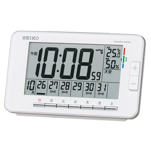 セイコークロック SQ774W 快適度表示付デジタル時計 電波掛時計 温湿度表示 ウィークリーアラーム機能(スヌーズ付) ライト付