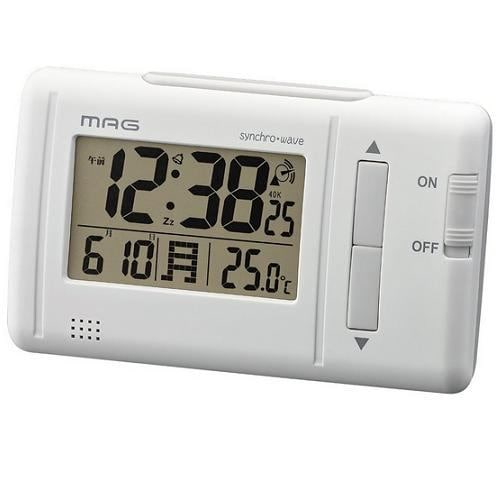ノア精密 T-692WH-Z MAG ファルツ デジタル電波時計 ホワイト 温度表示 バックライト付