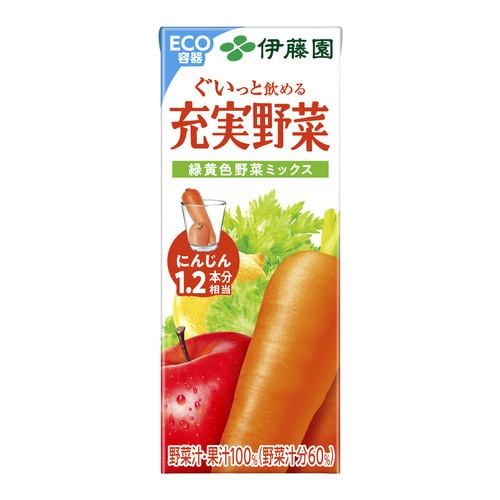 伊藤園  紙充実野菜緑黄色野菜ミックス  200ml x12 【セット販売】