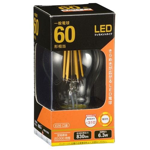 【クリックでお店のこの商品のページへ】オーム電機 LDA6L C6 LED電球 フィラメント E26 60形相当