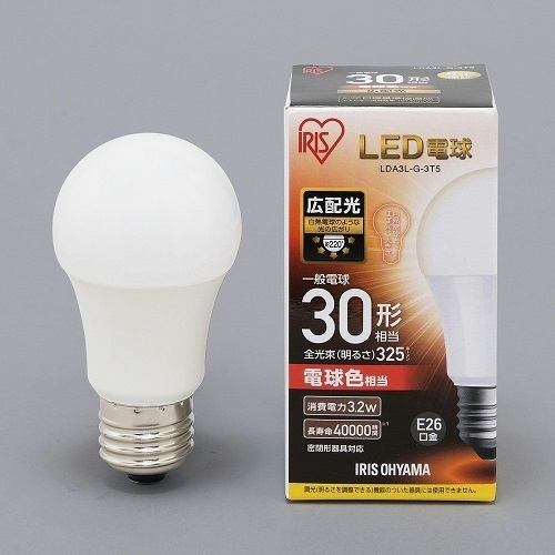 アイリスオーヤマ LDA3L-G-3T5 LED電球 E26口金 広配光タイプ 30形相当 電球色 密閉器具対応