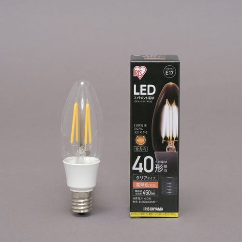 アイリスオーヤマ LDC4L-G-E17-FCV2 LEDフィラメント電球 E17 40形相当 450lm 全方向 クリアタイプ 電球色