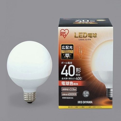 アイリスオーヤマ LDG4L-G-4V4 LED電球 E26口金 ボール電球 広配光タイプ 40形相当 電球色 密閉器具対応