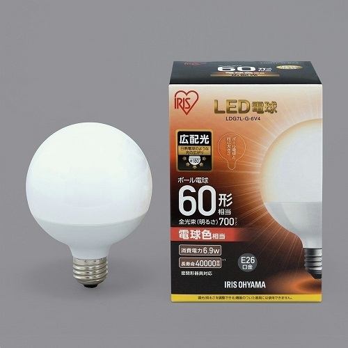 アイリスオーヤマ LDG7L-G-6V4 LED電球 E26口金 ボール電球 広配光タイプ 60形相当 電球色 密閉器具対応