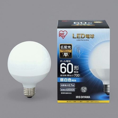 アイリスオーヤマ LDG7N-G-6V4 LED電球 E26口金 ボール電球 広配光タイプ 60形相当 昼白色 密閉器具対応