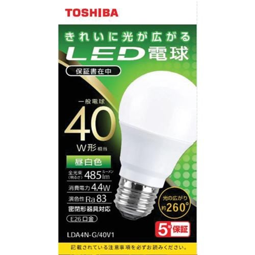TOSHIBA LED電球 LDA4N-G 40V1P 昼白色 夏セール開催中 - 電球