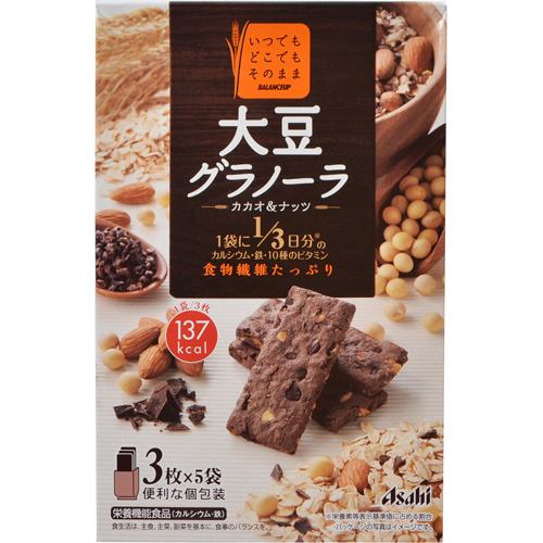 アサヒフードアンドヘルスケア Asahi バランスアップ 大豆グラノーラ カカオ ナッツ 150g 3枚 5袋 栄養機能食品 ヤマダウェブコム